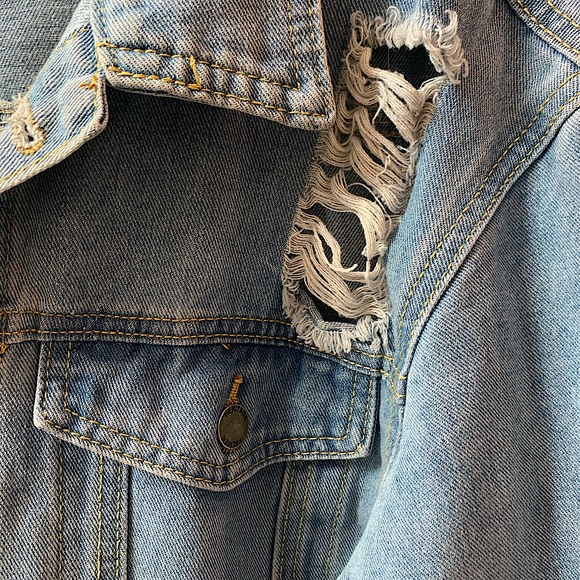 Womens Light Blue Ripped Denim Jacket - Picture 9 of 9
